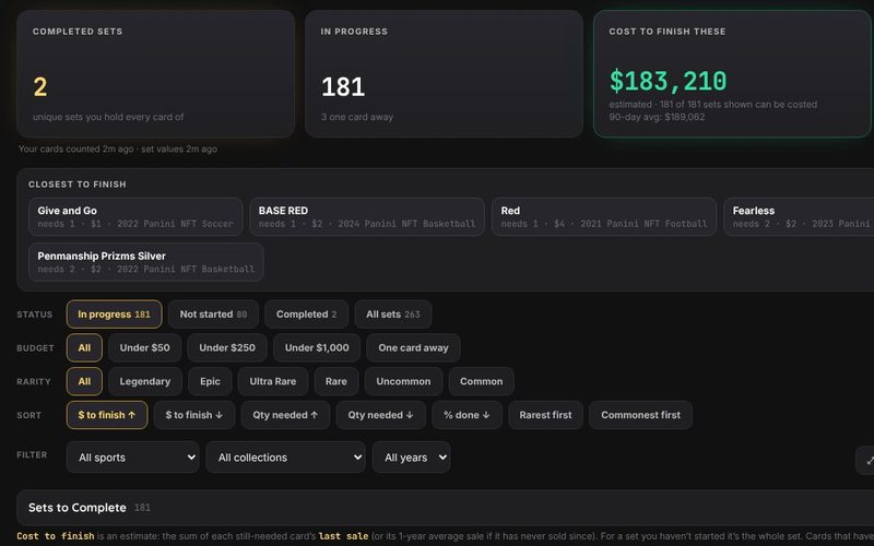 Sets, example screen